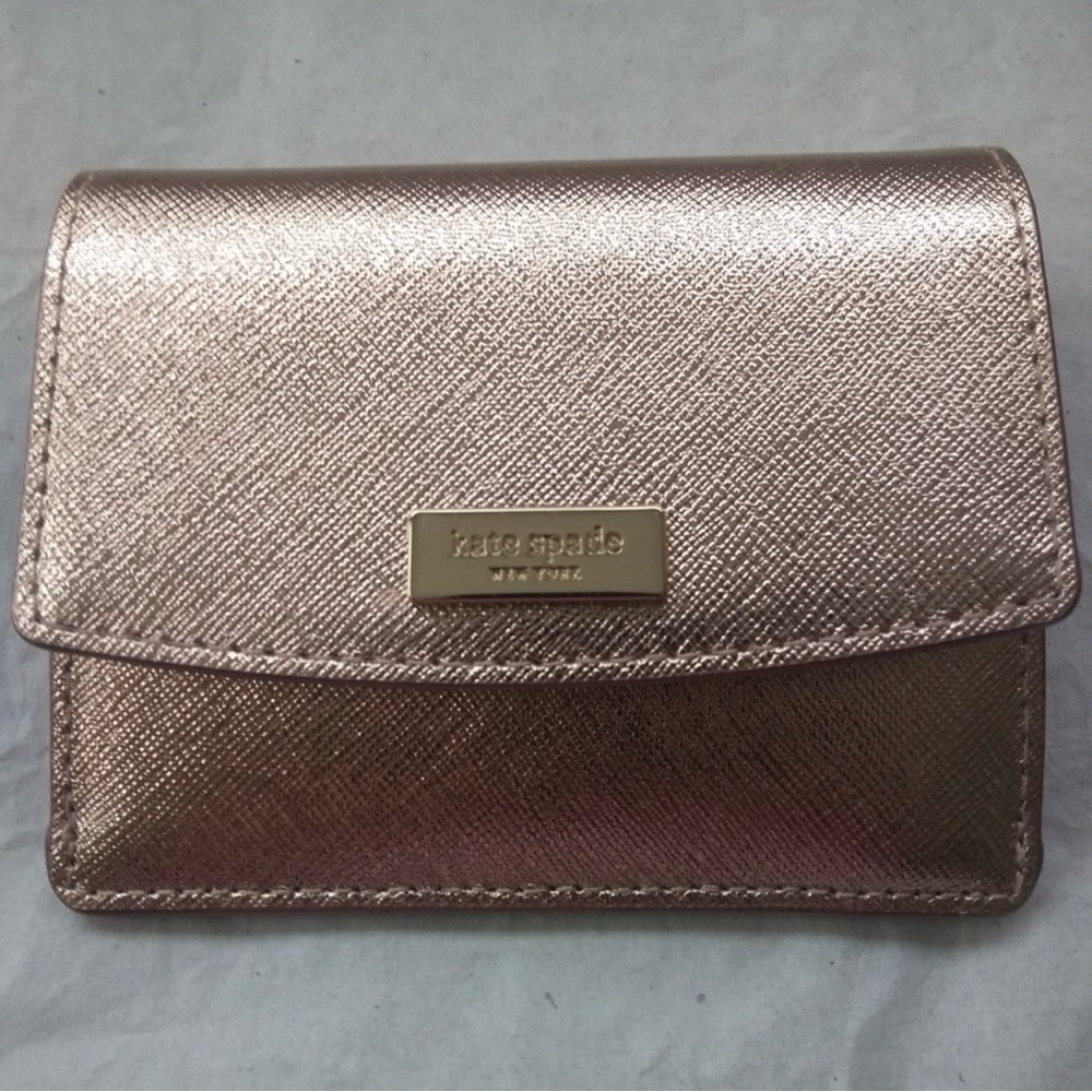 Kate Spade Laurel Way Petty Rose Gold Mini Wallet Saffiano Leather NWT